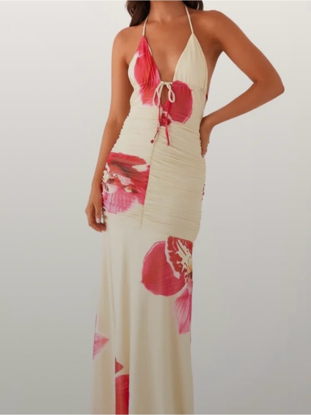 Peppermayo Yellow Maxi Dress with Pink Floral Pattern